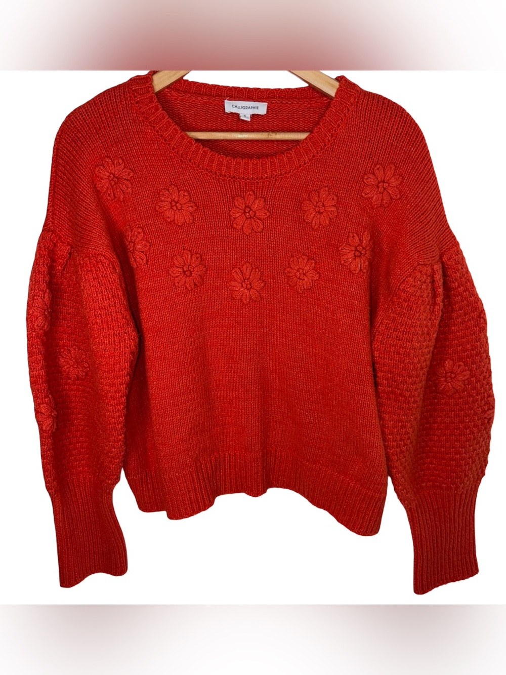 Calligraphie Orange Floral Knit Sweater for Women